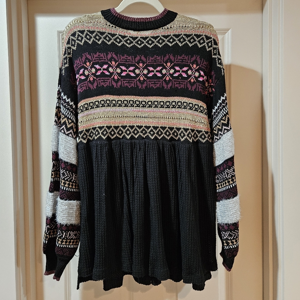 Free People Cabin Fever Swit Sweater Long Sleeve Half Zip Metallic Black Sm NWT - Picture 5 of 16